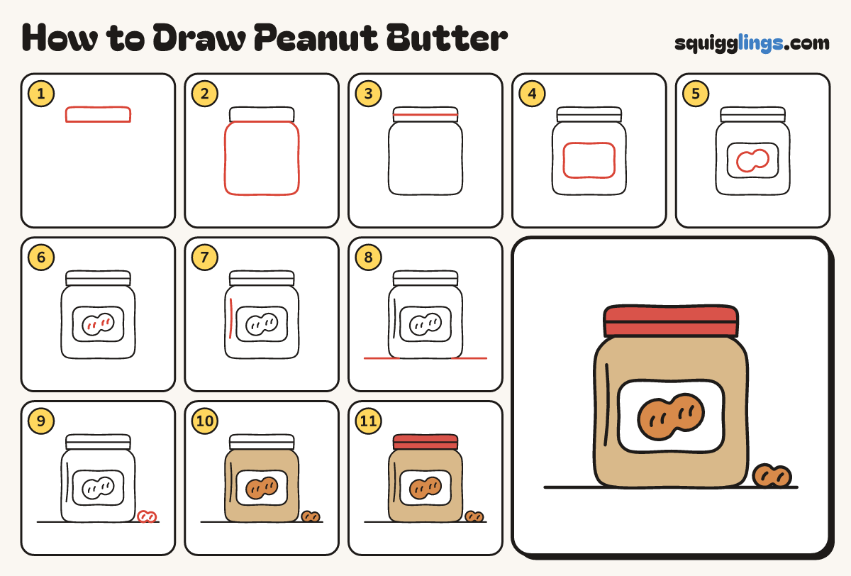 How to Draw Peanut Butter step by step: all 11 steps in one picture