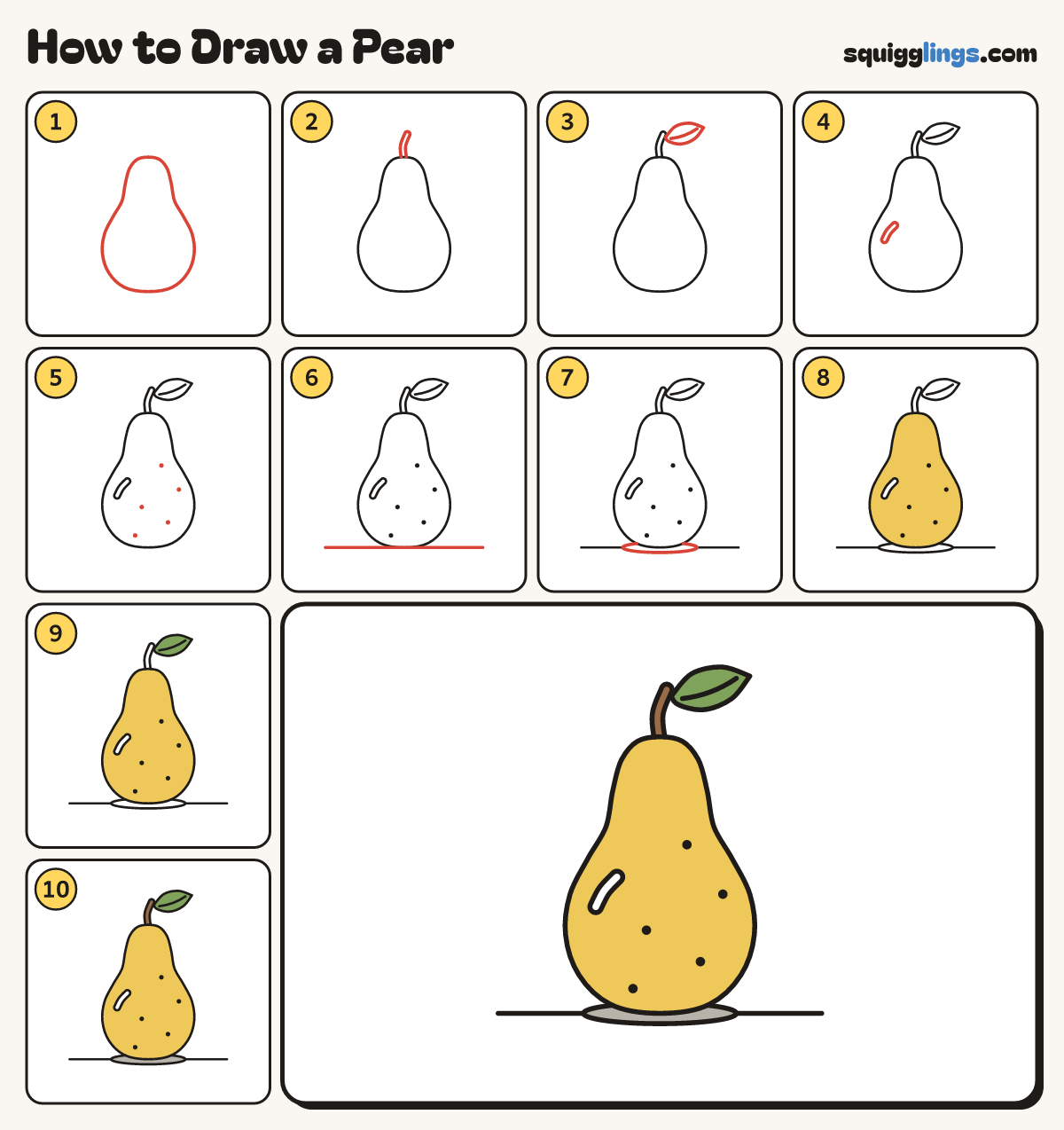 How to Draw a Pear step by step: all 10 steps in one picture