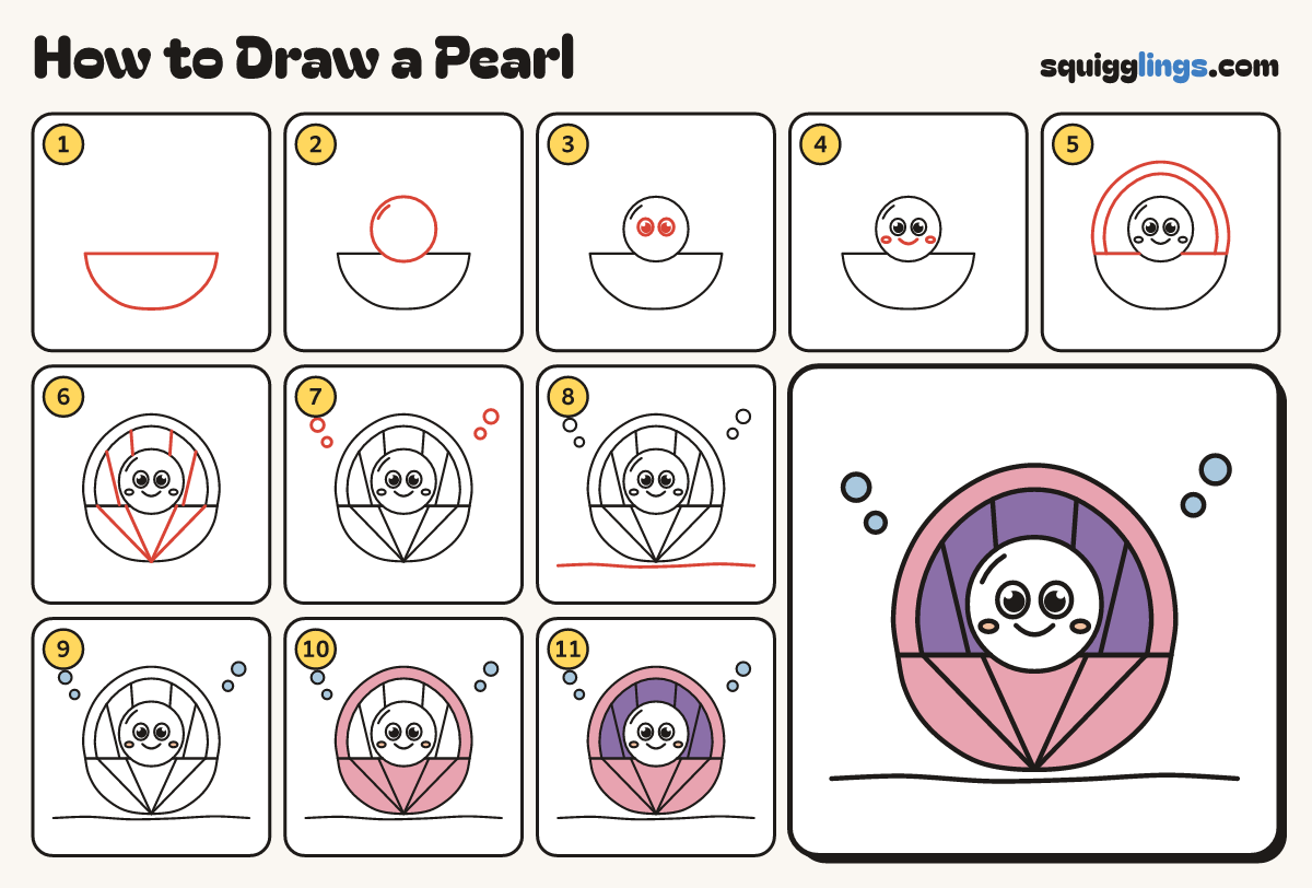 How to Draw a Pearl step by step: all 11 steps in one picture