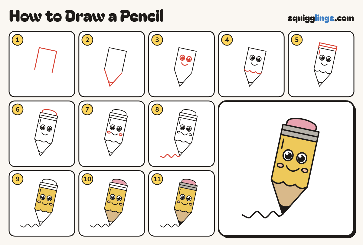 How to Draw a Pencil step by step: all 11 steps in one picture