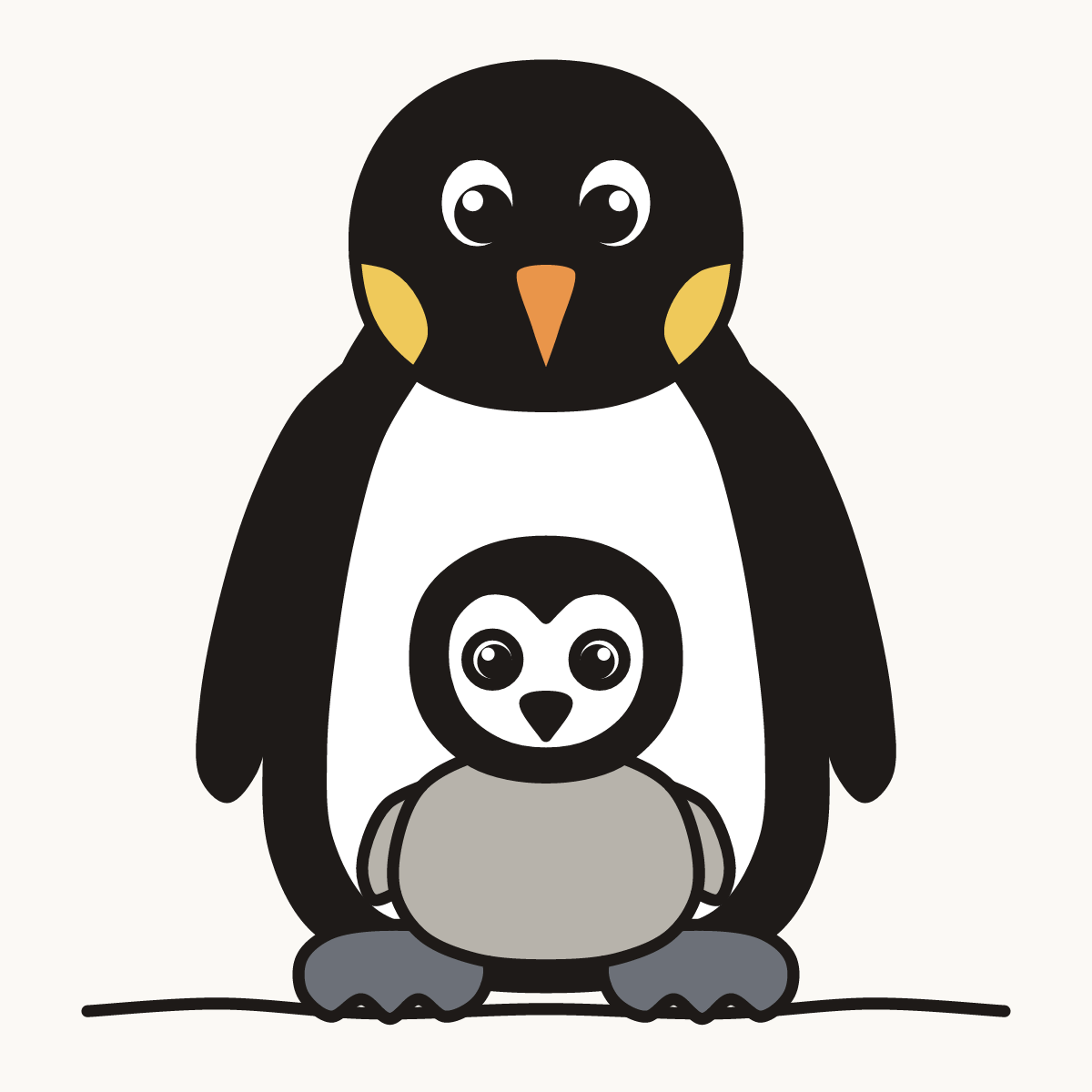 Finished drawing of a penguin and chick