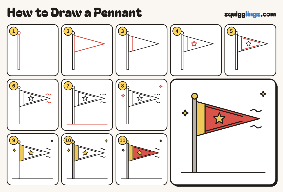 How to Draw a Pennant step by step: all 11 steps in one picture