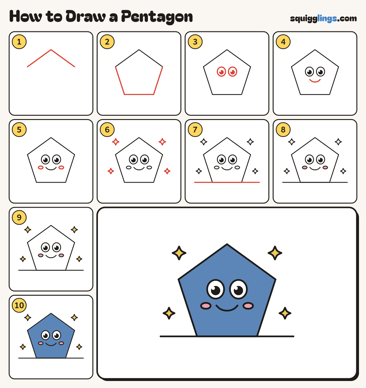 How to Draw a Pentagon step by step: all 10 steps in one picture