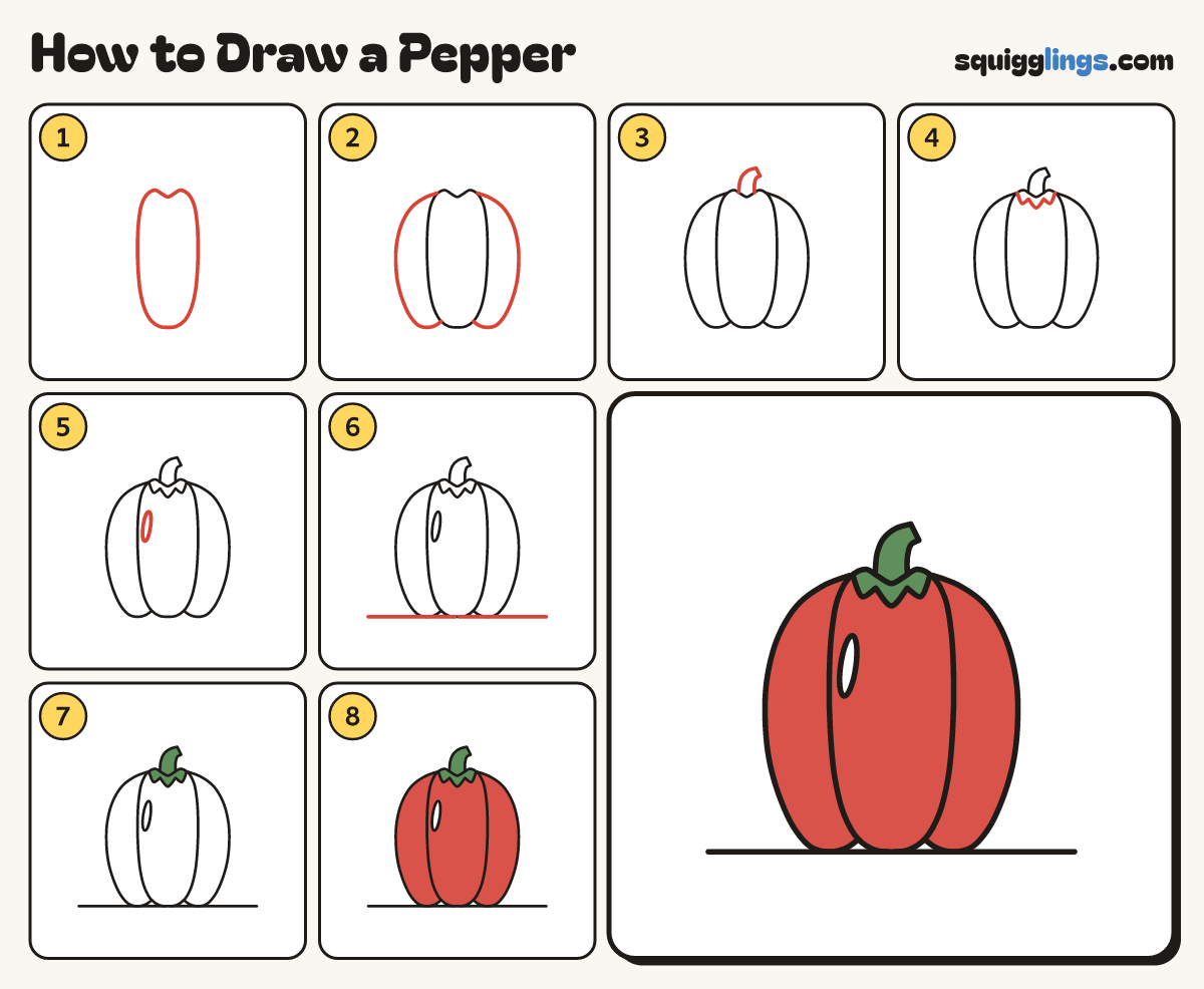How to Draw a Pepper step by step: all 8 steps in one picture