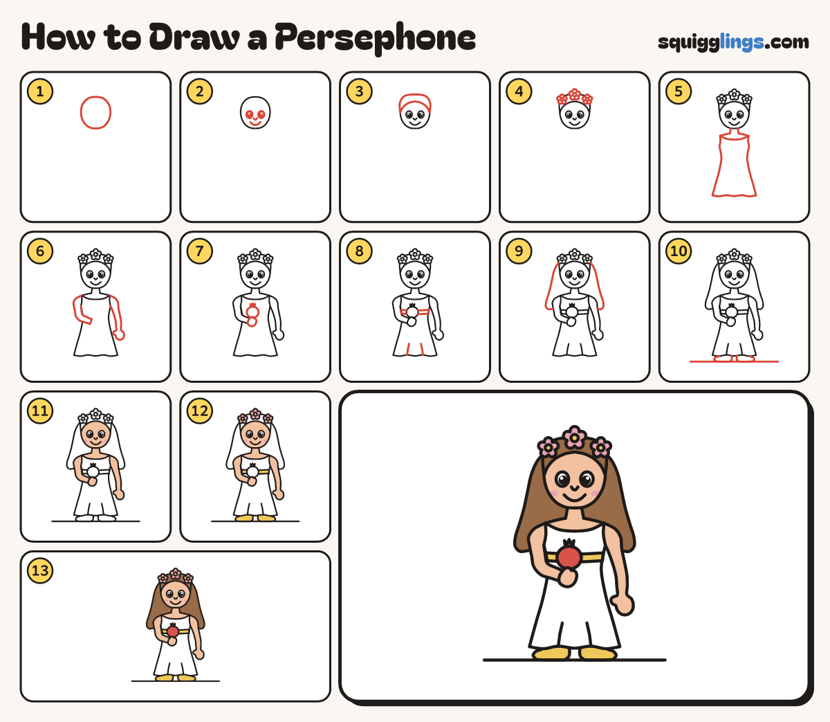 How to Draw a Persephone step by step: all 13 steps in one picture