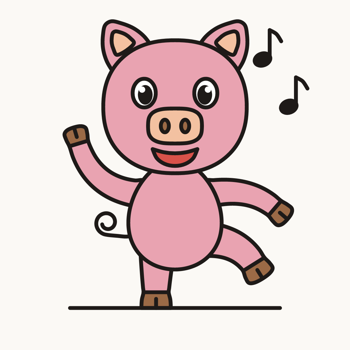 Finished drawing of a dancing pig