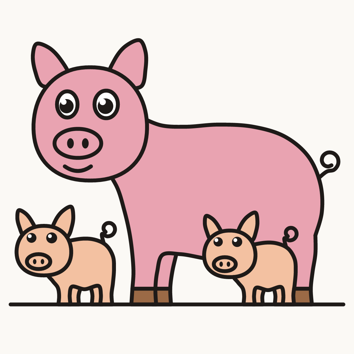 Finished drawing of a pig with piglets