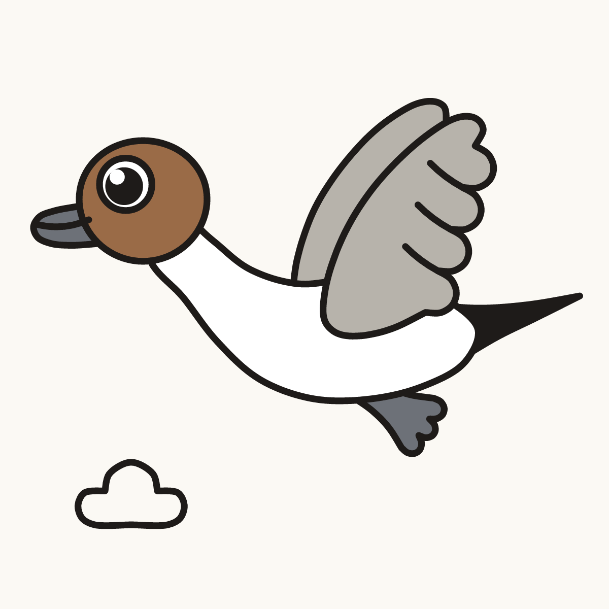 Finished drawing of a pintail duck flying