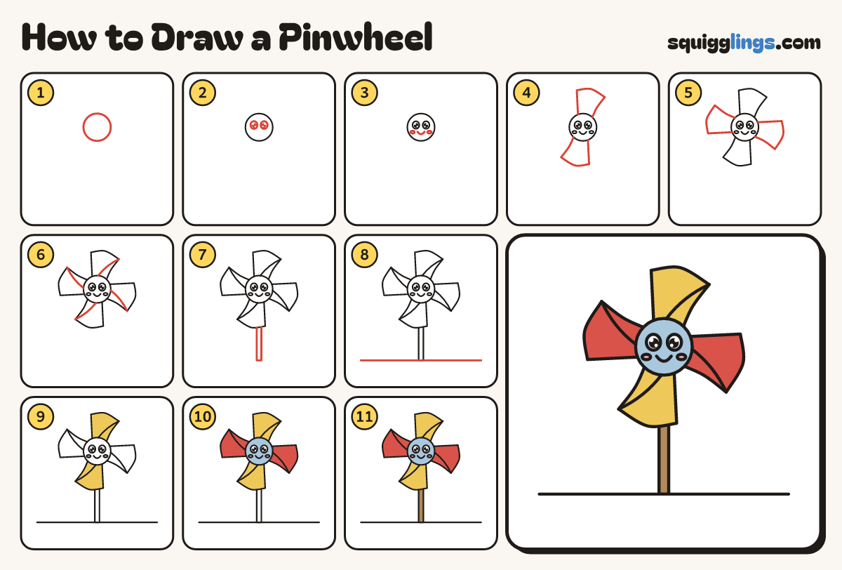 How to Draw a Pinwheel step by step: all 11 steps in one picture