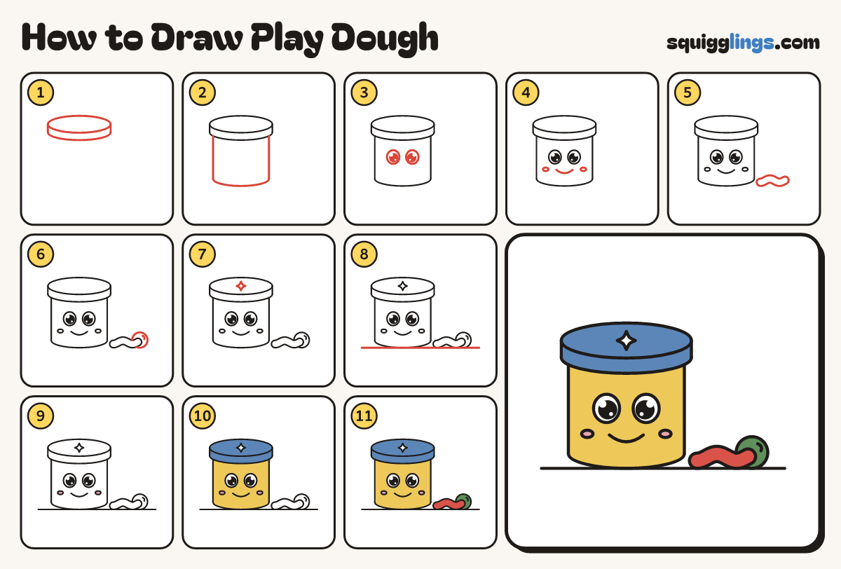 How to Draw Play Dough step by step: all 11 steps in one picture