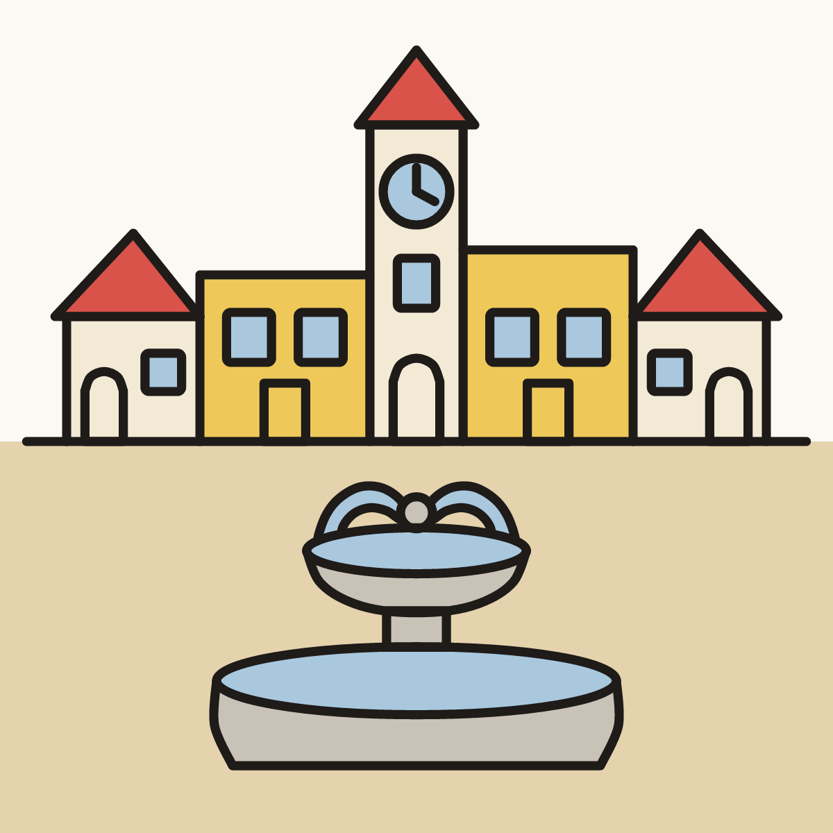 Finished drawing of a plaza