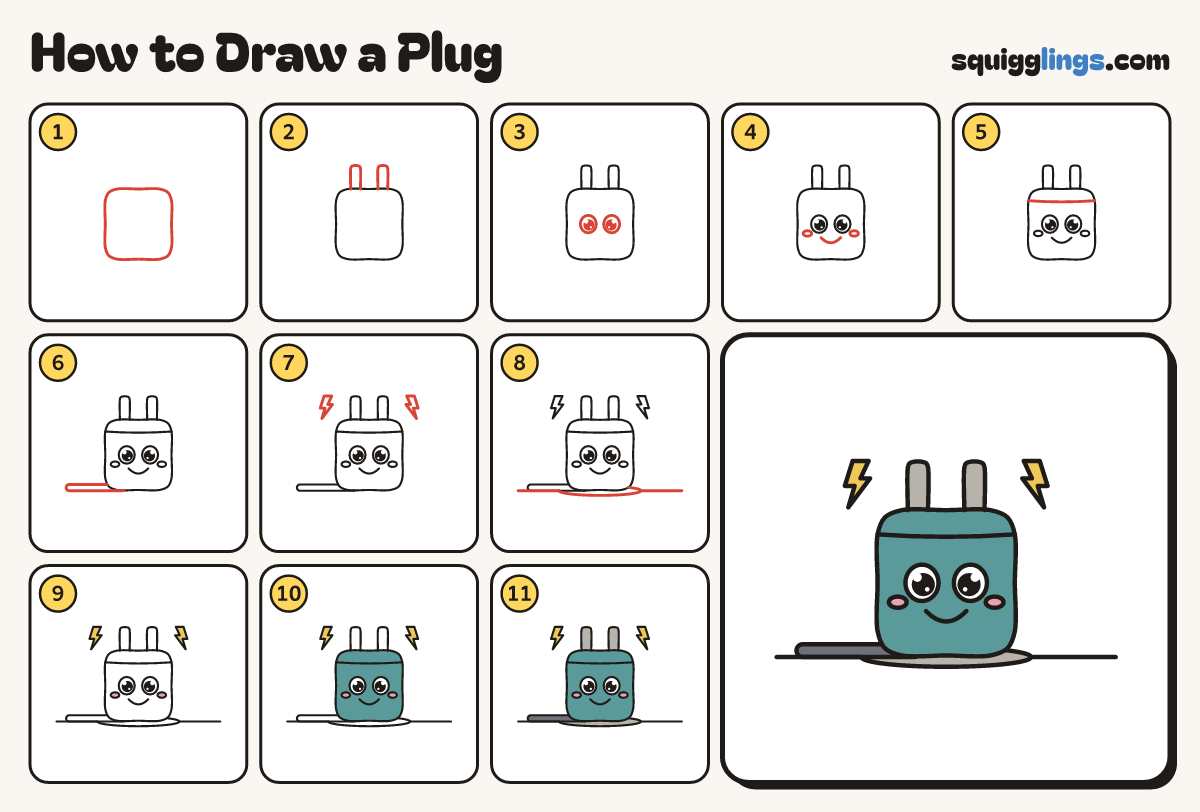 How to Draw a Plug step by step: all 11 steps in one picture