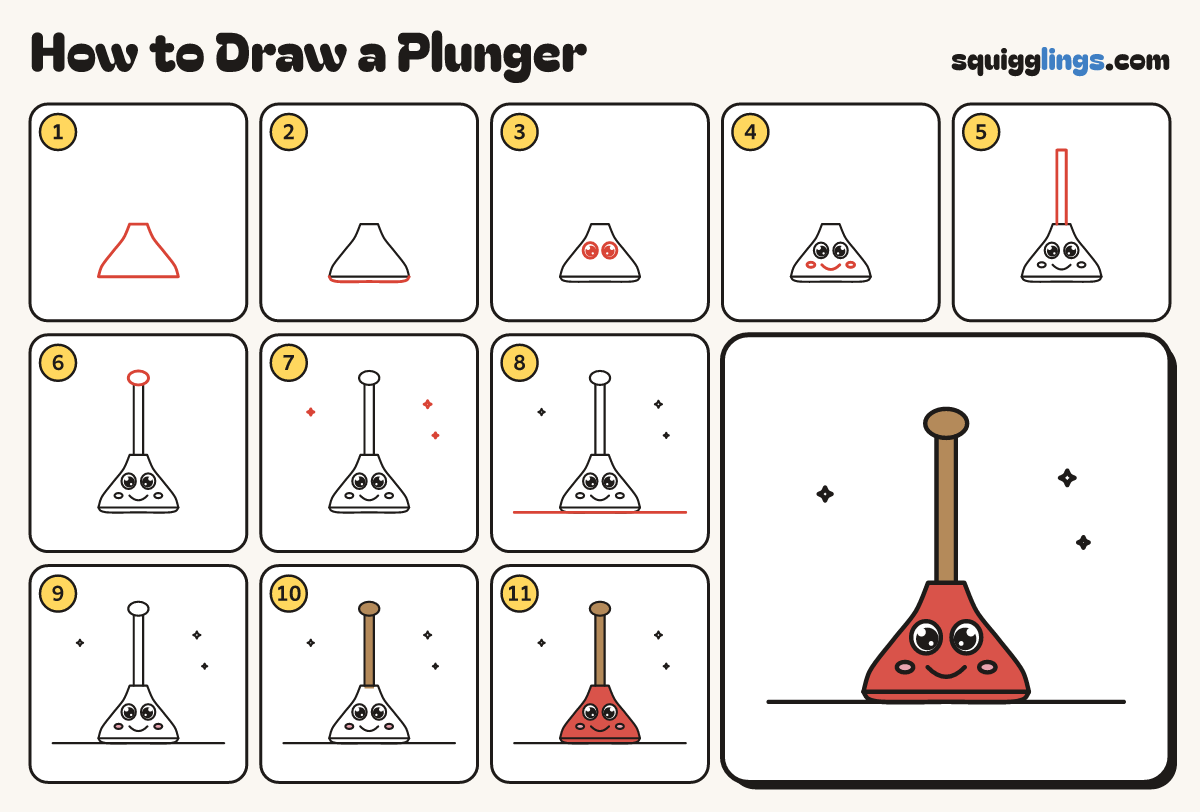 How to Draw a Plunger step by step: all 11 steps in one picture
