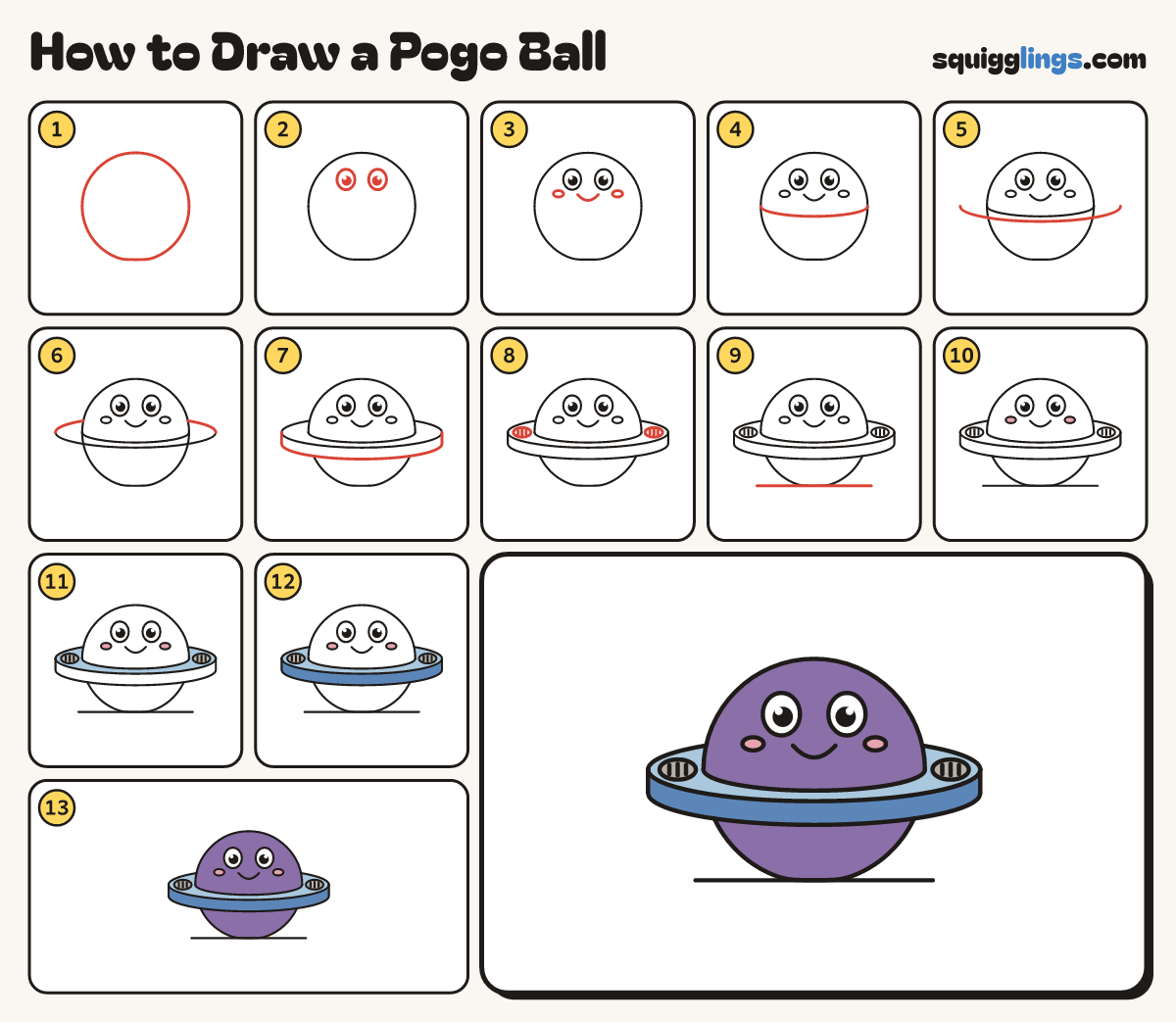 How to Draw a Pogo Ball step by step: all 13 steps in one picture