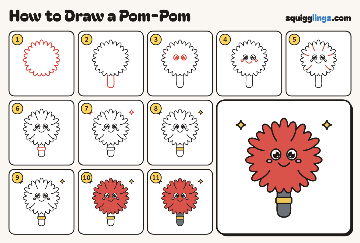 How to Draw a Pom-Pom step by step: all 11 steps in one picture