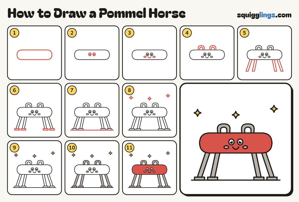 How to Draw a Pommel Horse step by step: all 11 steps in one picture