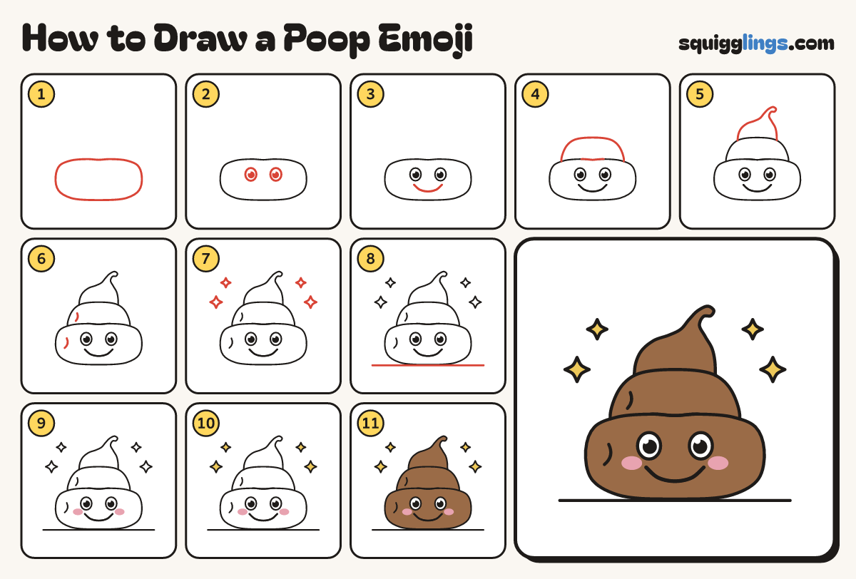 How to Draw a Poop Emoji step by step: all 11 steps in one picture