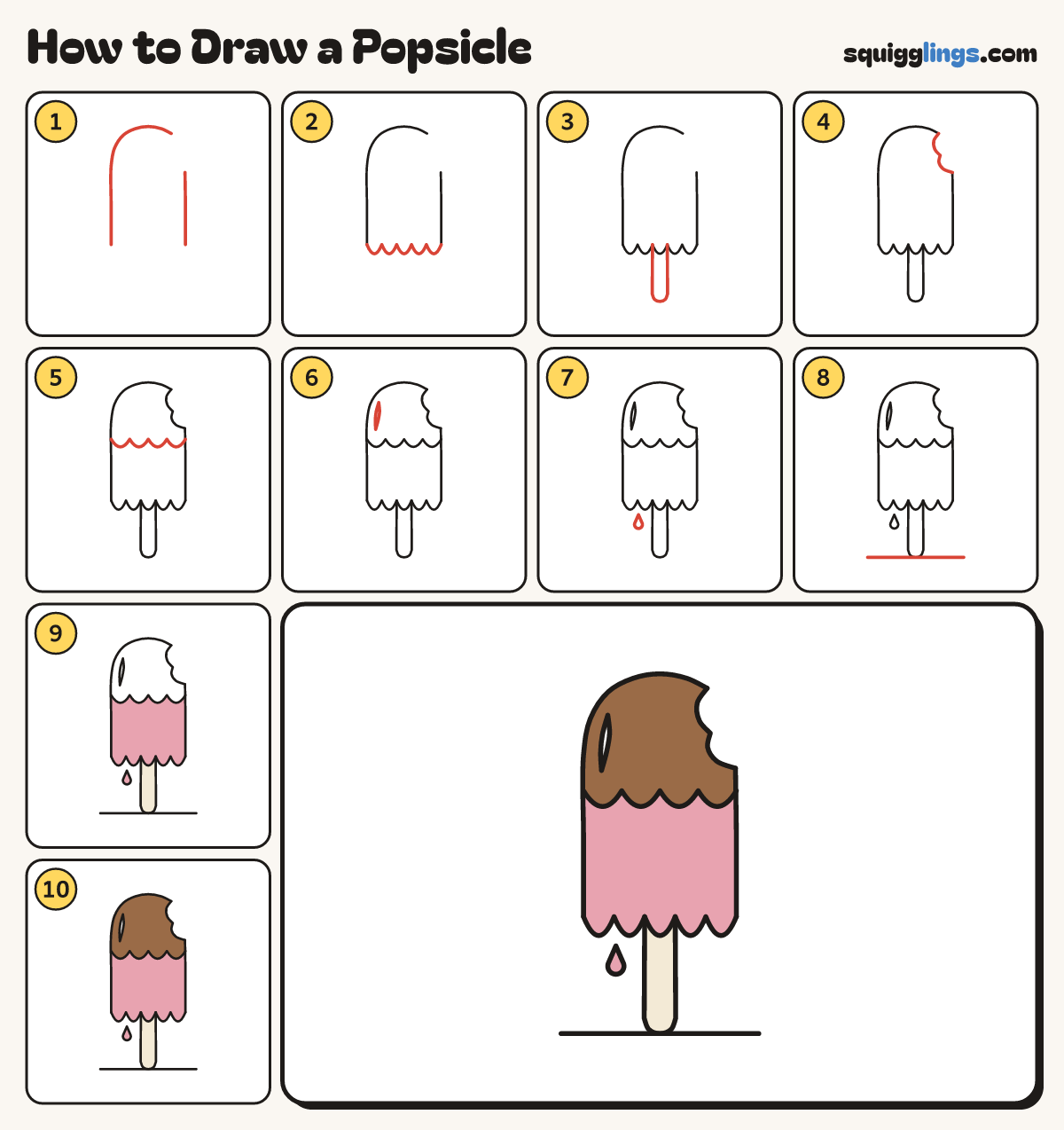 How to Draw a Popsicle step by step: all 10 steps in one picture