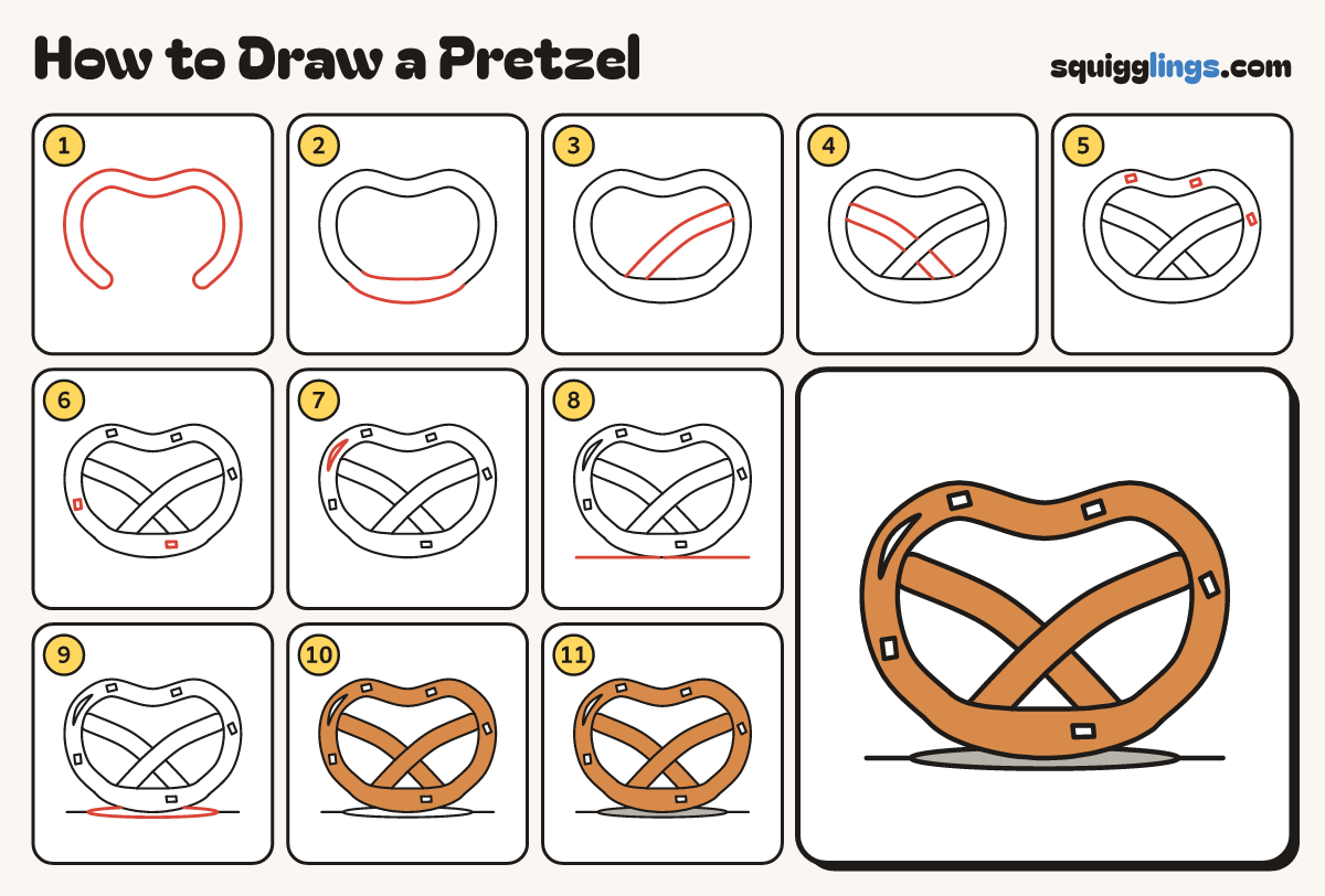 How to Draw a Pretzel step by step: all 11 steps in one picture