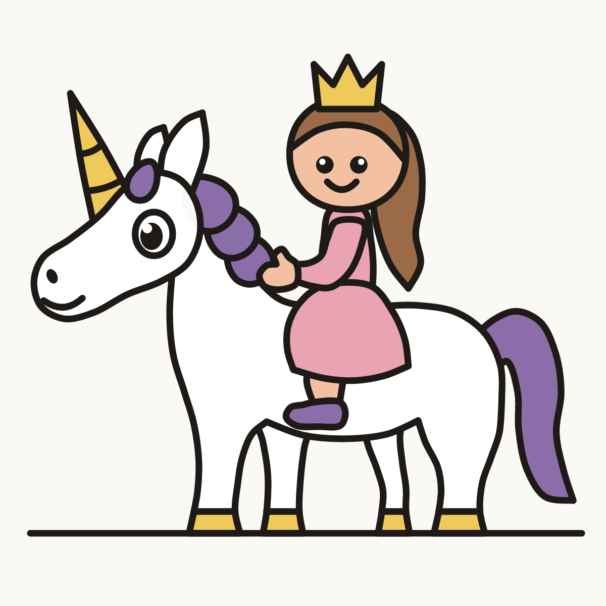 Finished drawing of a princess on a unicorn