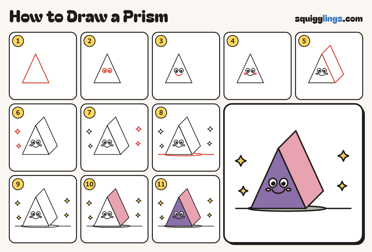 How to Draw a Prism step by step: all 11 steps in one picture