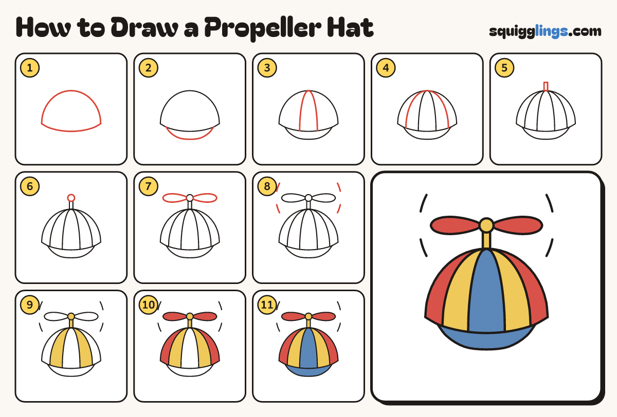 How to Draw a Propeller Hat step by step: all 11 steps in one picture