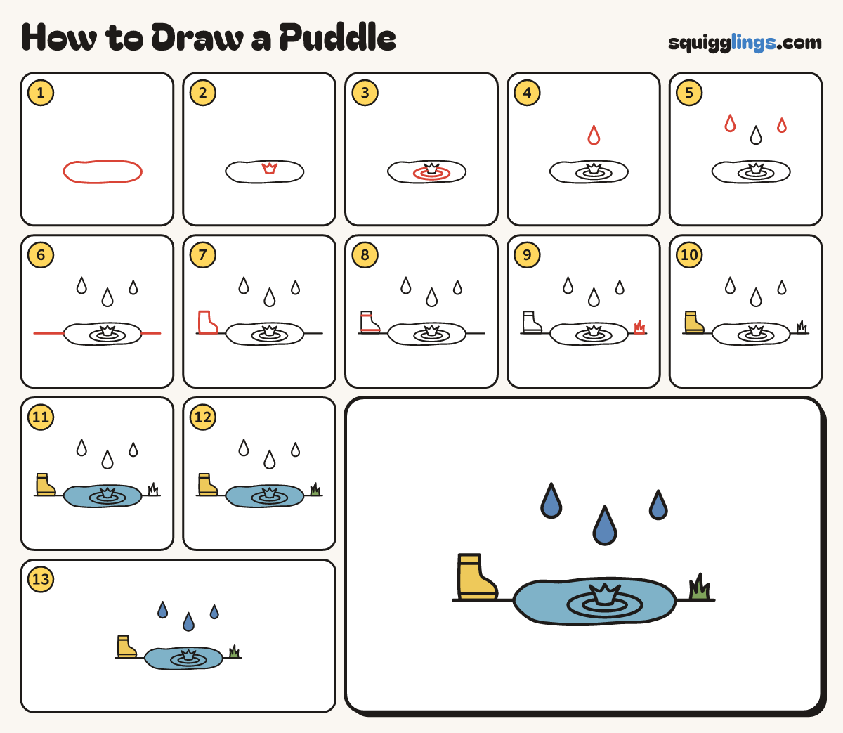 How to Draw a Puddle step by step: all 13 steps in one picture