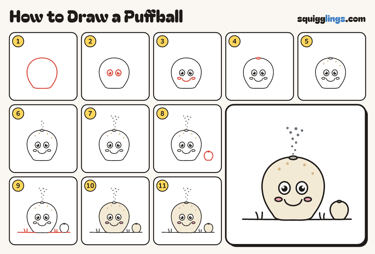How to Draw a Puffball step by step: all 11 steps in one picture