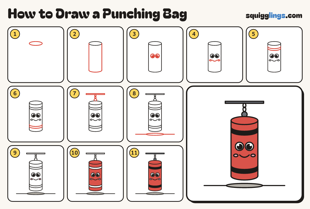How to Draw a Punching Bag step by step: all 11 steps in one picture
