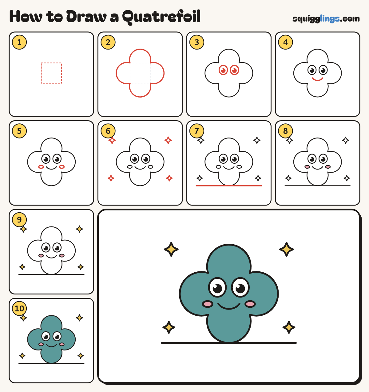 How to Draw a Quatrefoil step by step: all 10 steps in one picture