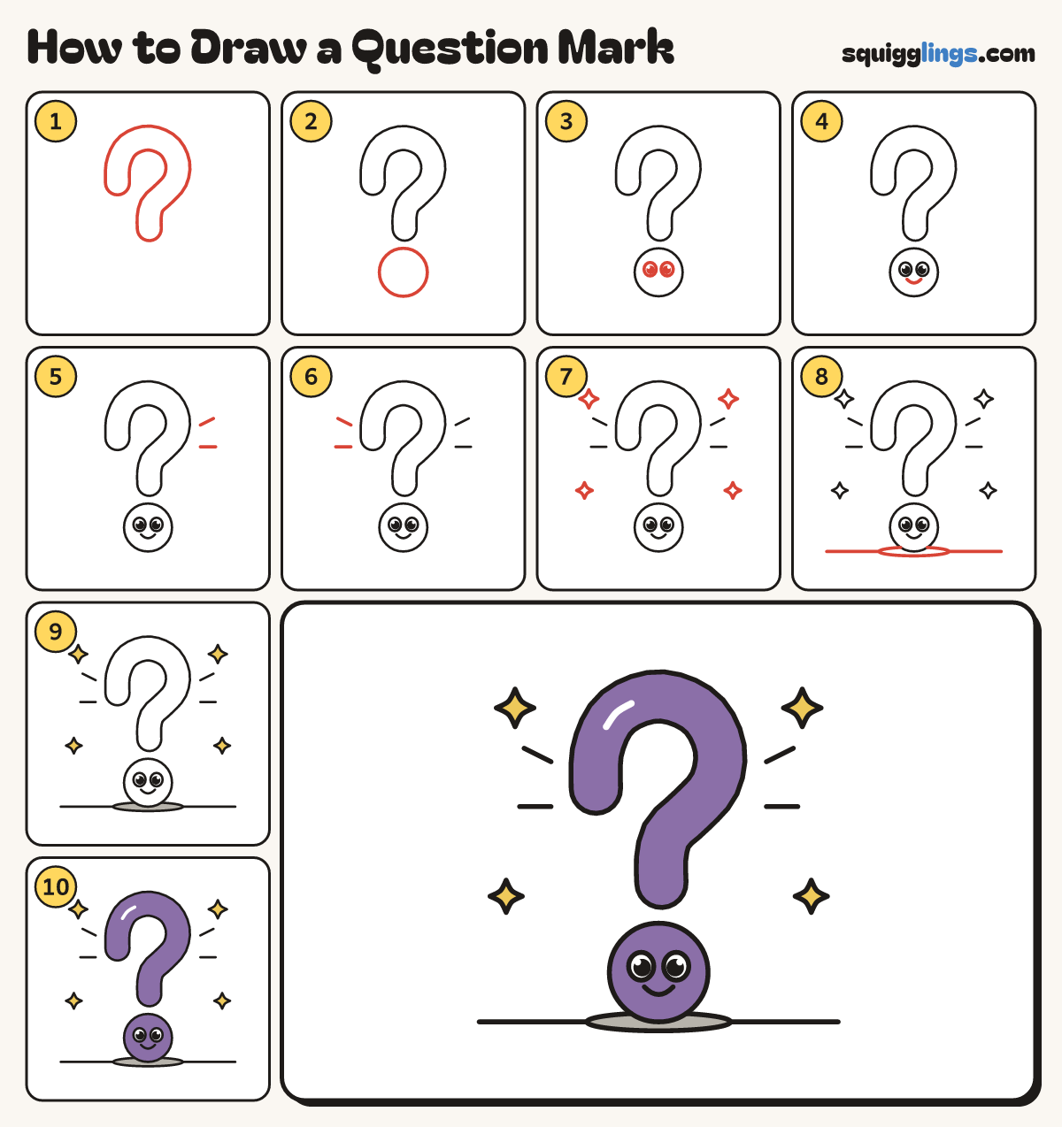 How to Draw a Question Mark step by step: all 10 steps in one picture