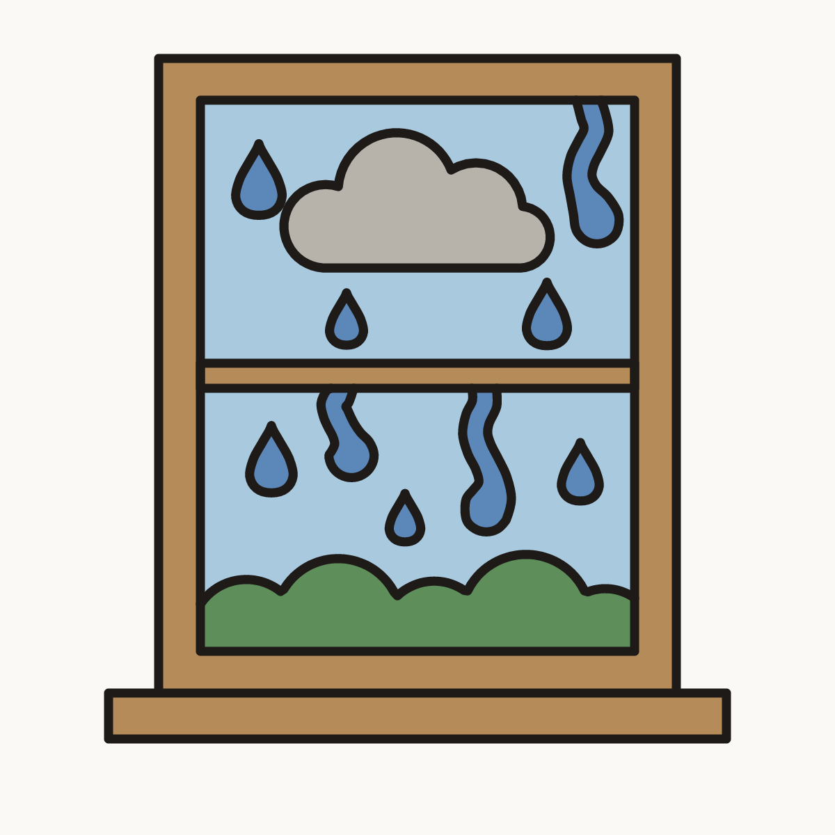 Finished drawing of rain on a window