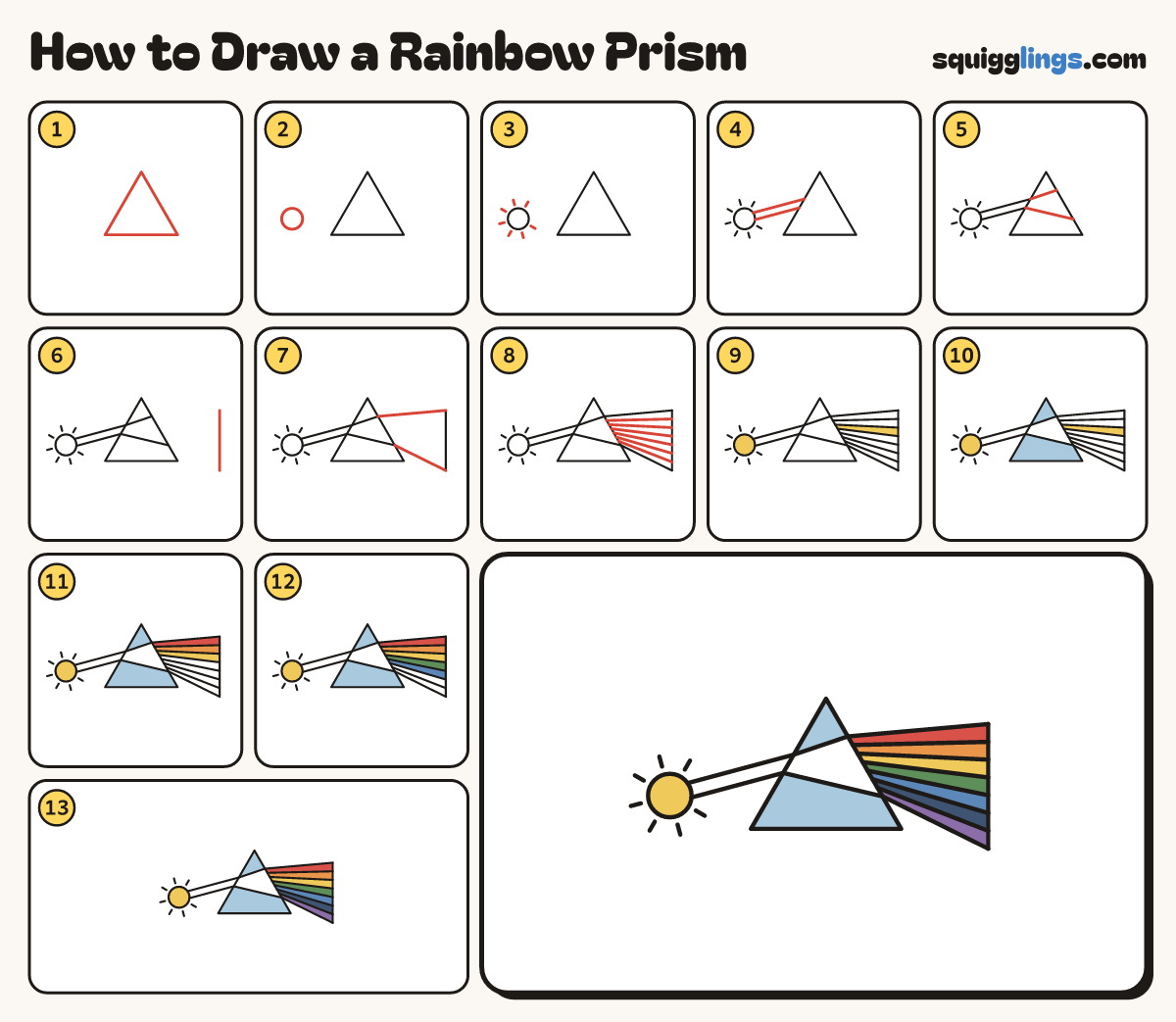 How to Draw a Rainbow Prism step by step: all 13 steps in one picture