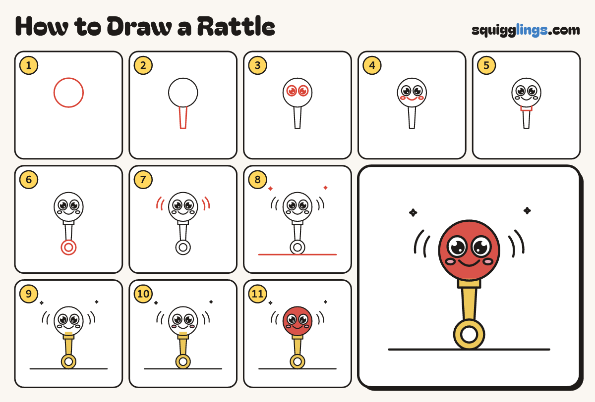 How to Draw a Rattle step by step: all 11 steps in one picture