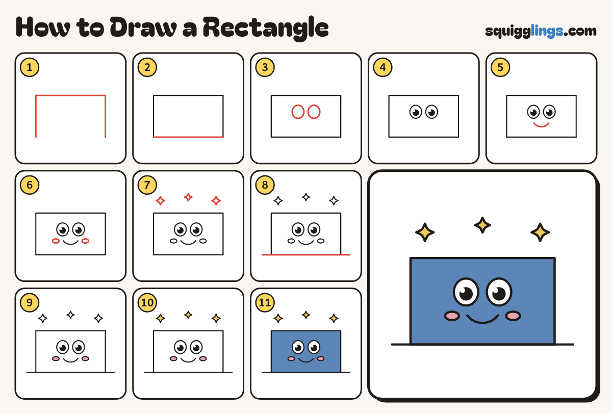 How to Draw a Rectangle step by step: all 11 steps in one picture