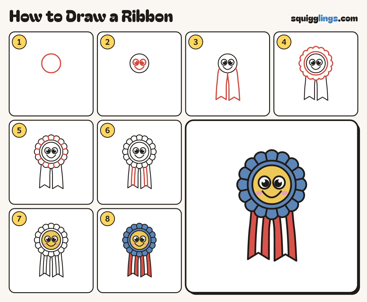 How to Draw a Ribbon step by step: all 8 steps in one picture