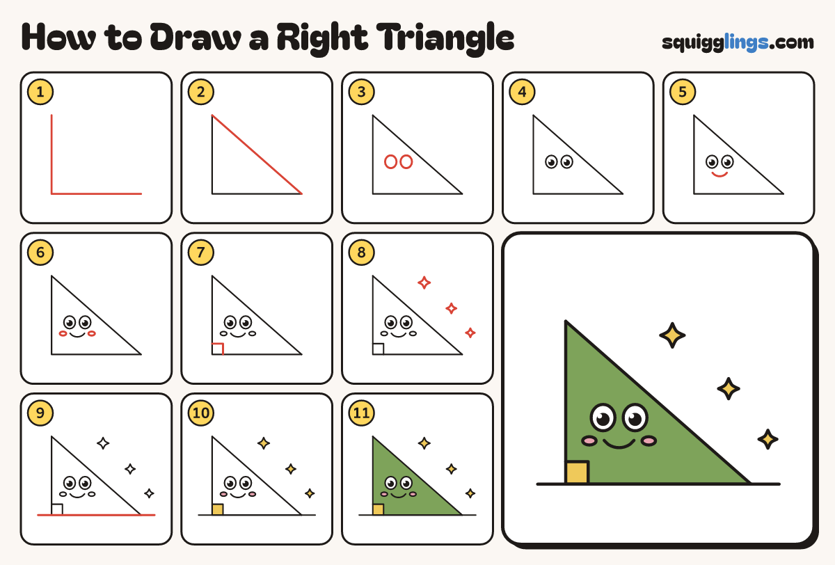 How to Draw a Right Triangle step by step: all 11 steps in one picture