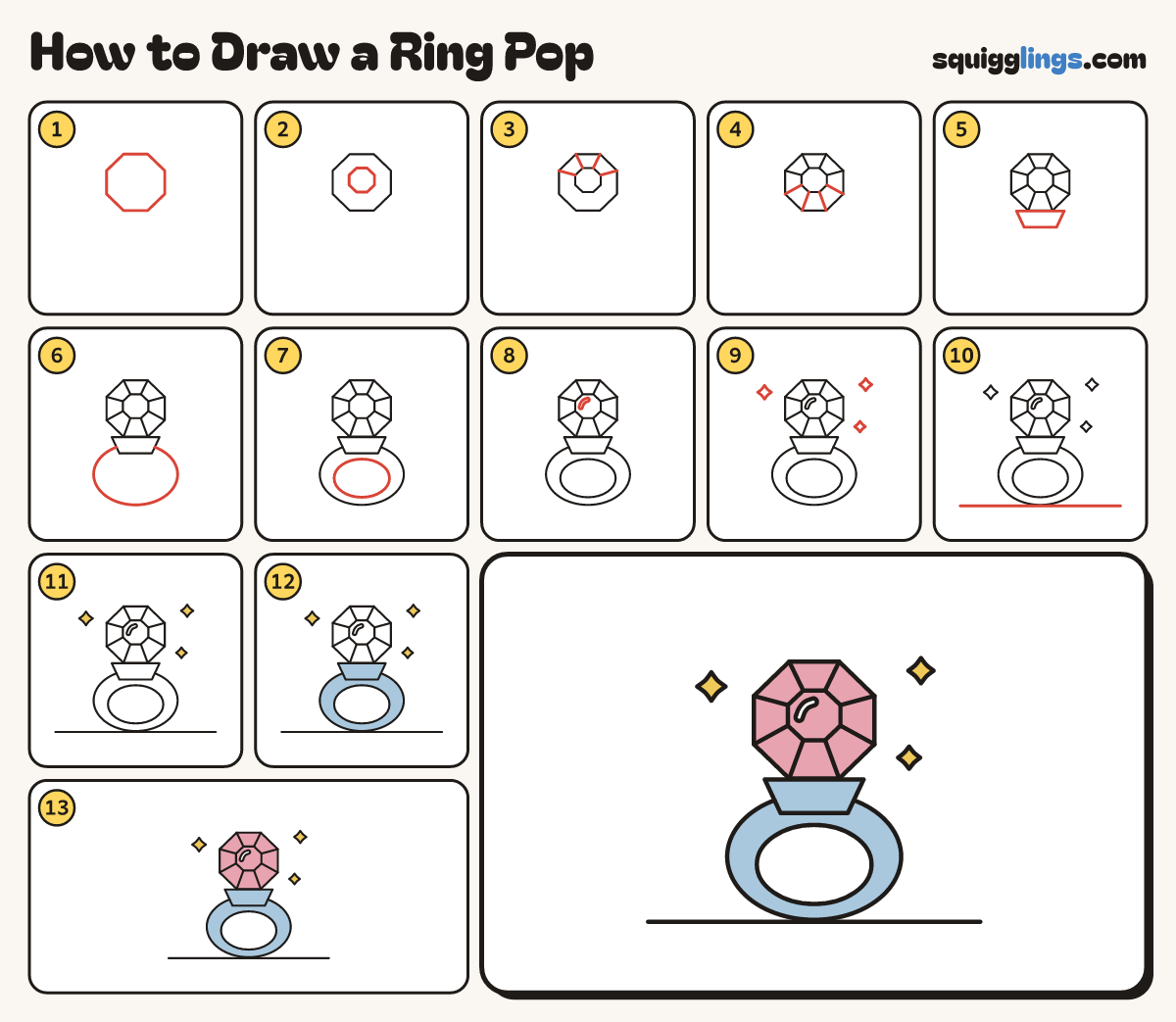 How to Draw a Ring Pop step by step: all 13 steps in one picture
