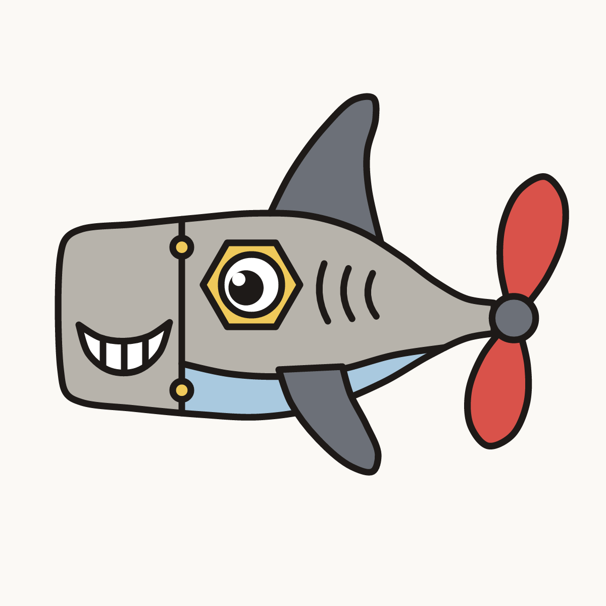 Finished drawing of a robot shark