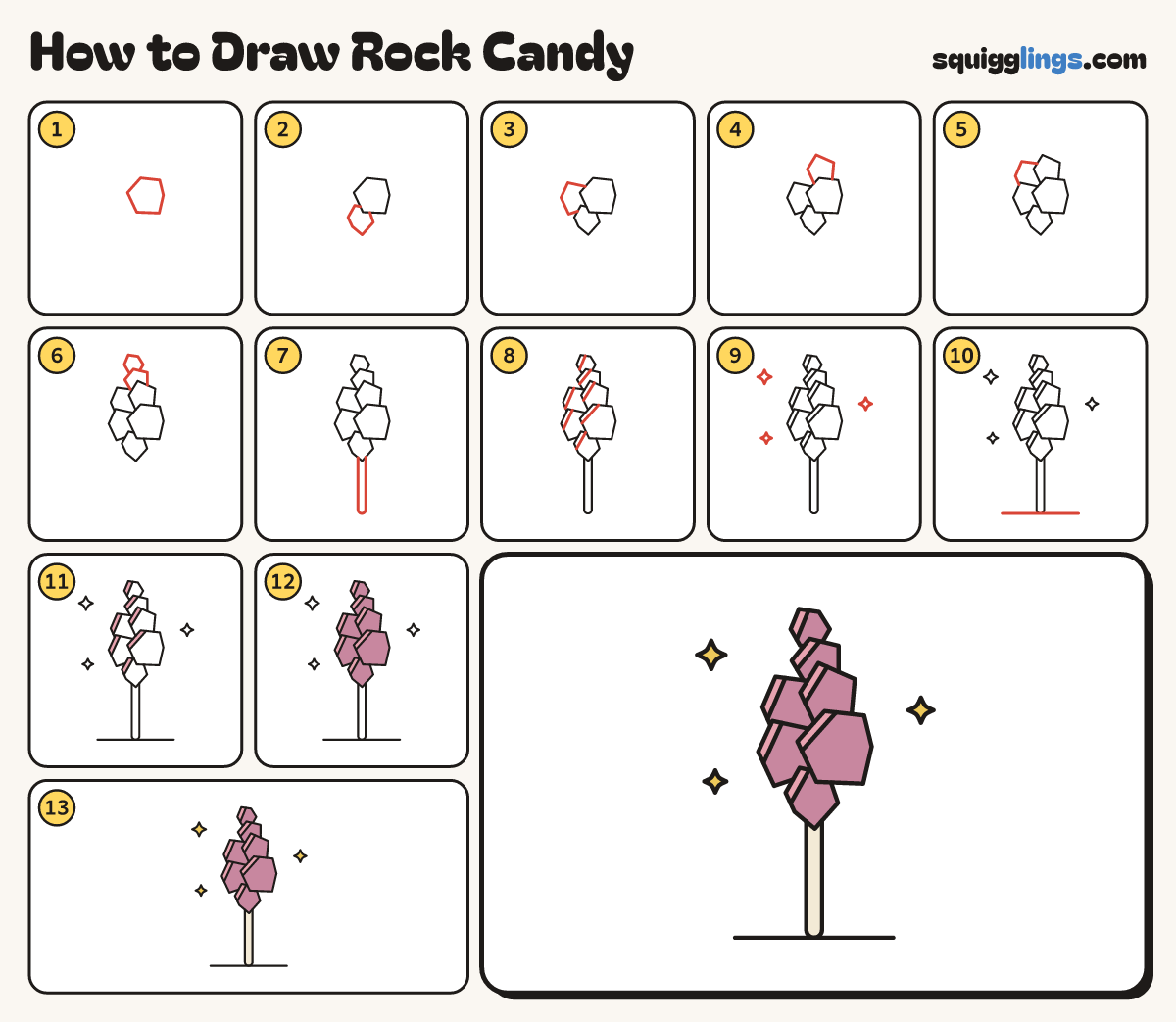 How to Draw Rock Candy step by step: all 13 steps in one picture