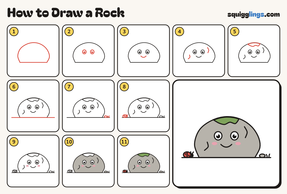 How to Draw a Rock step by step: all 11 steps in one picture