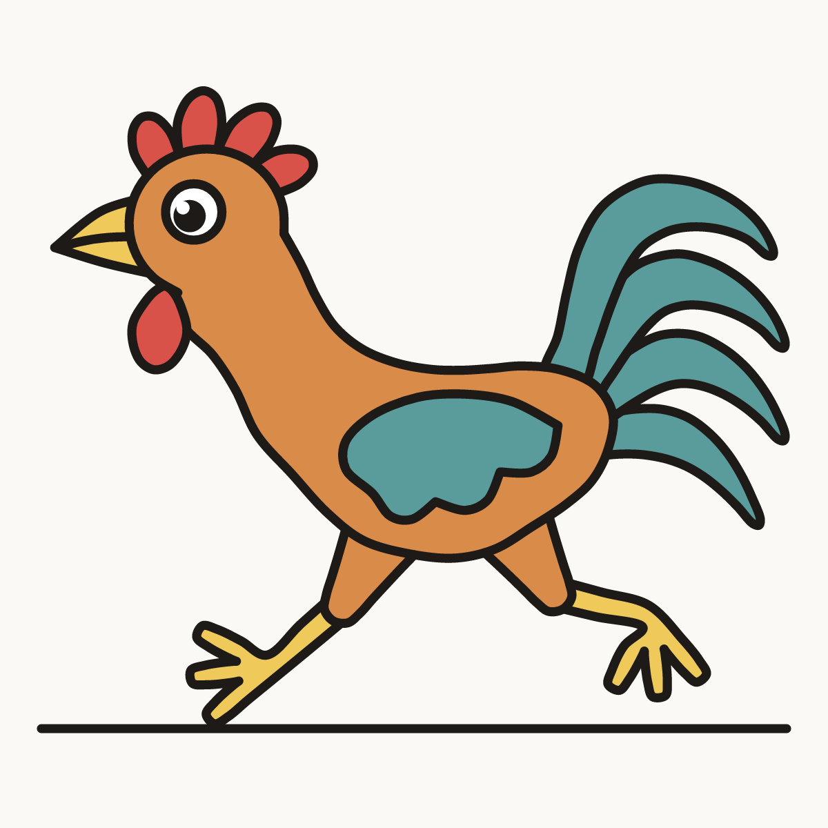 Finished drawing of a running rooster