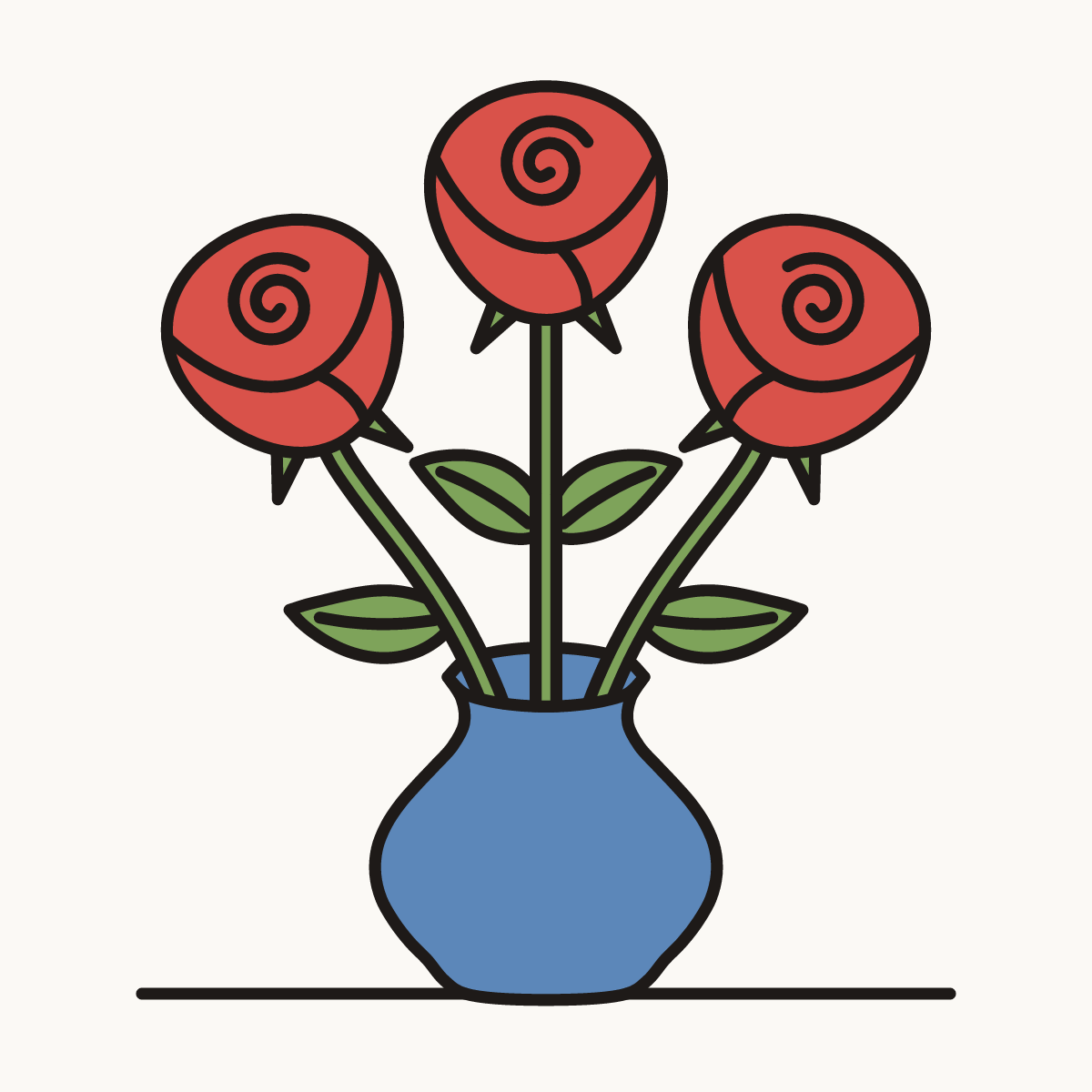 Finished drawing of roses in vase
