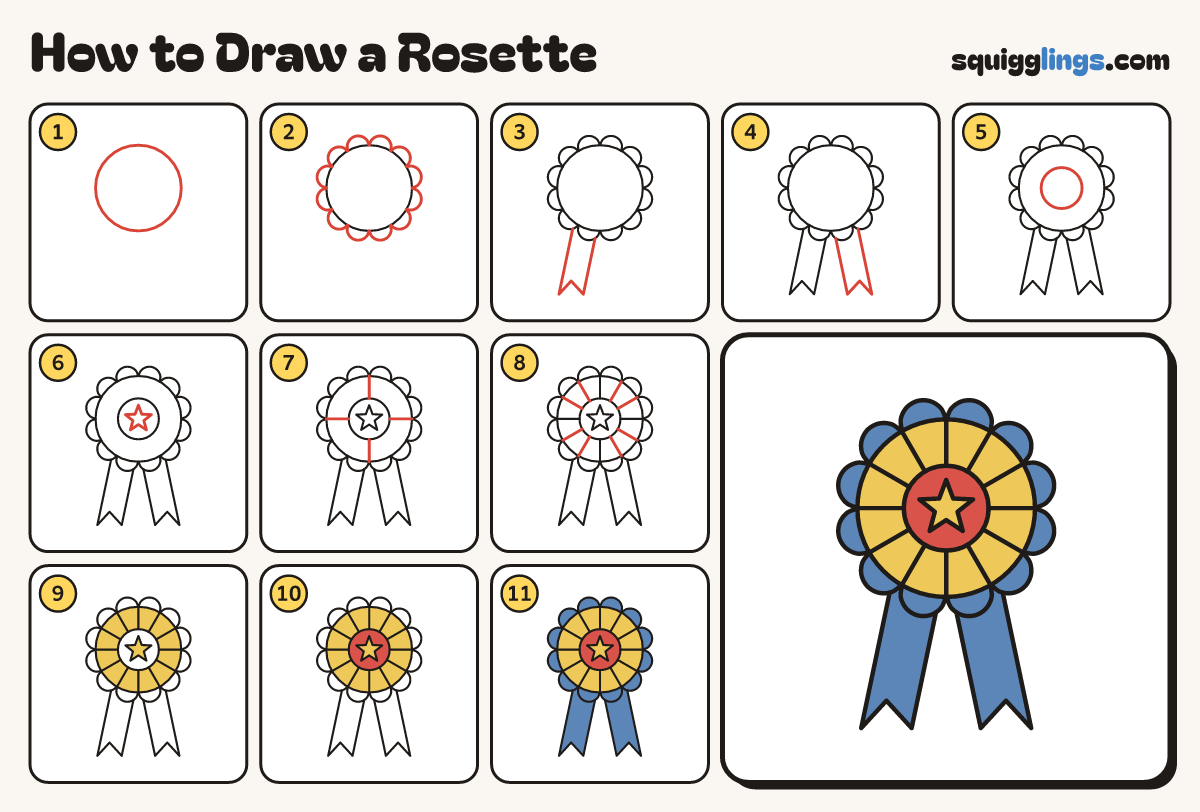 How to Draw a Rosette step by step: all 11 steps in one picture