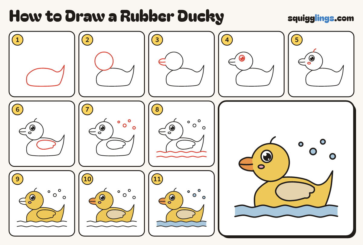 How to Draw a Rubber Ducky step by step: all 11 steps in one picture