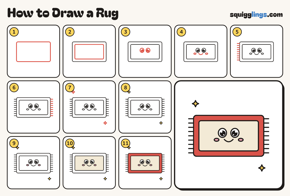 How to Draw a Rug step by step: all 11 steps in one picture
