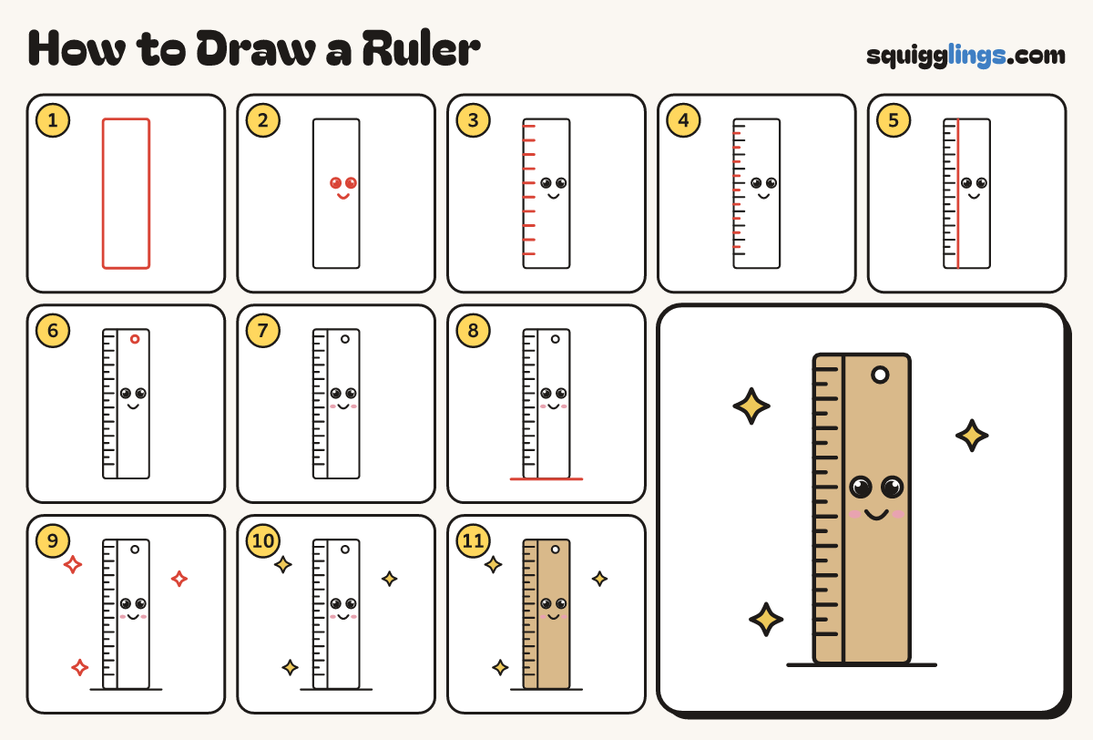 How to Draw a Ruler step by step: all 11 steps in one picture