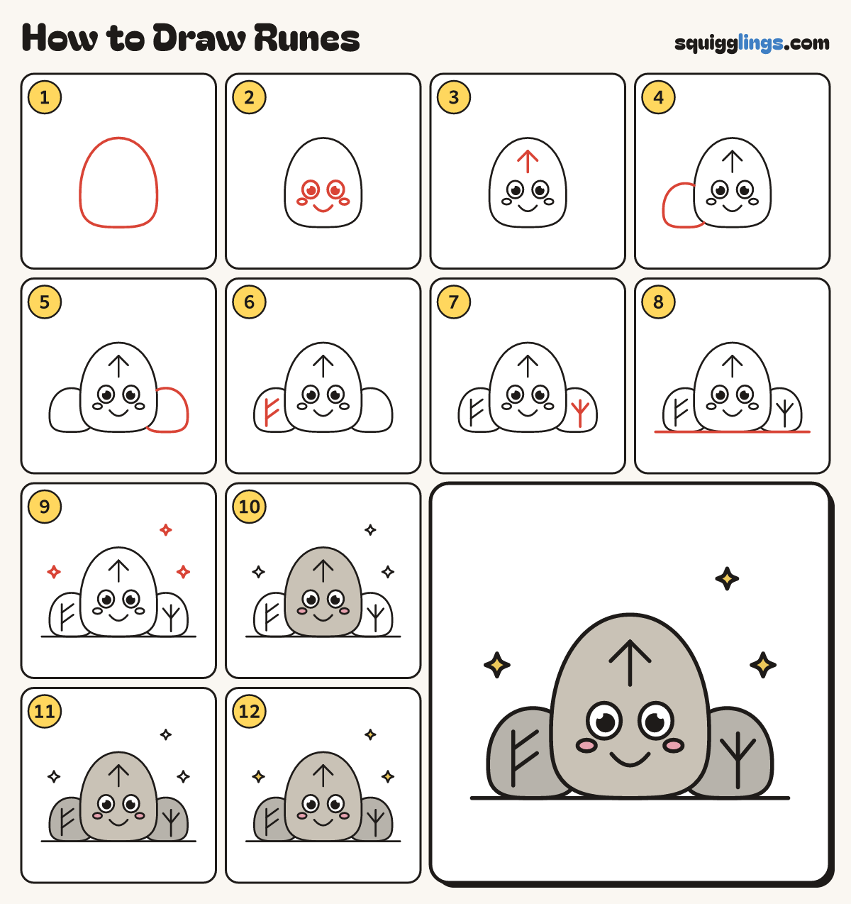 How to Draw Runes step by step: all 12 steps in one picture