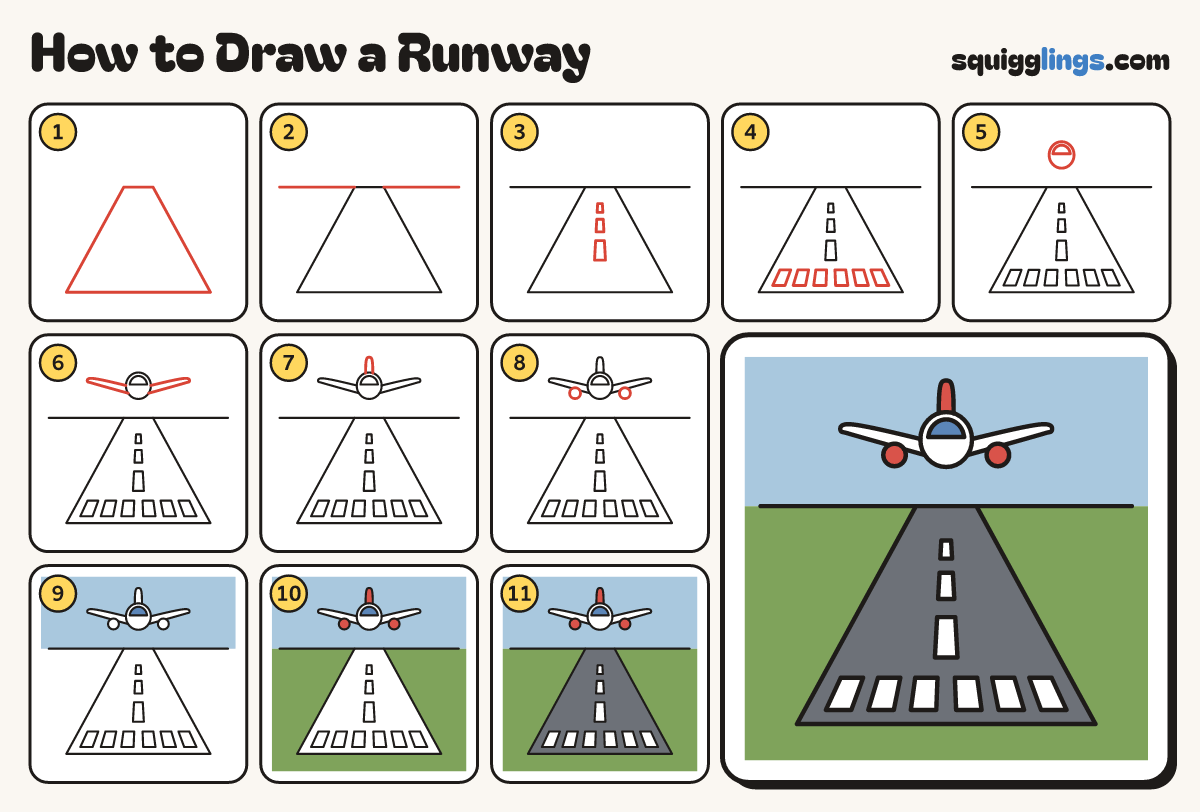 How to Draw a Runway step by step: all 11 steps in one picture