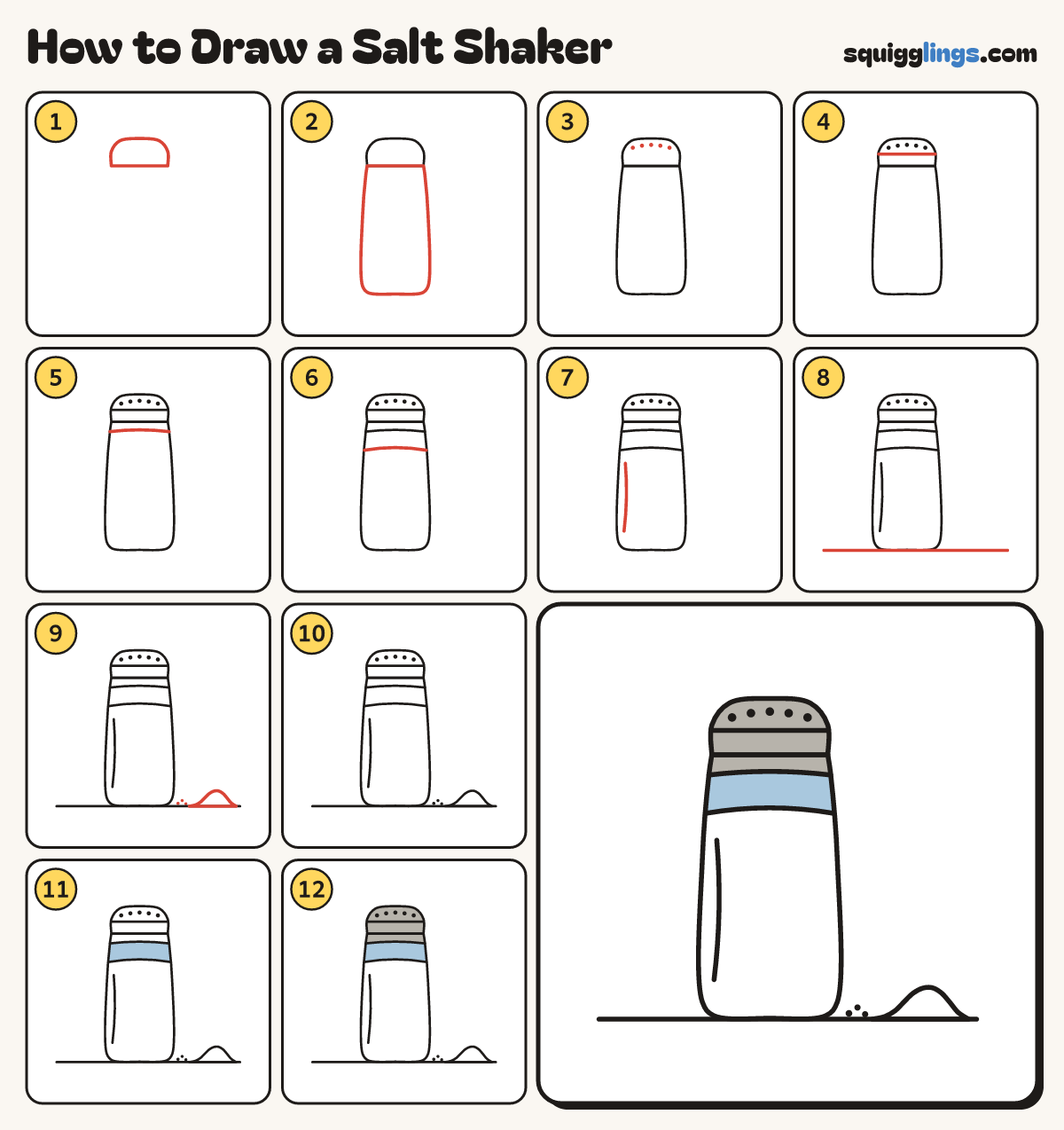 How to Draw a Salt Shaker step by step: all 12 steps in one picture